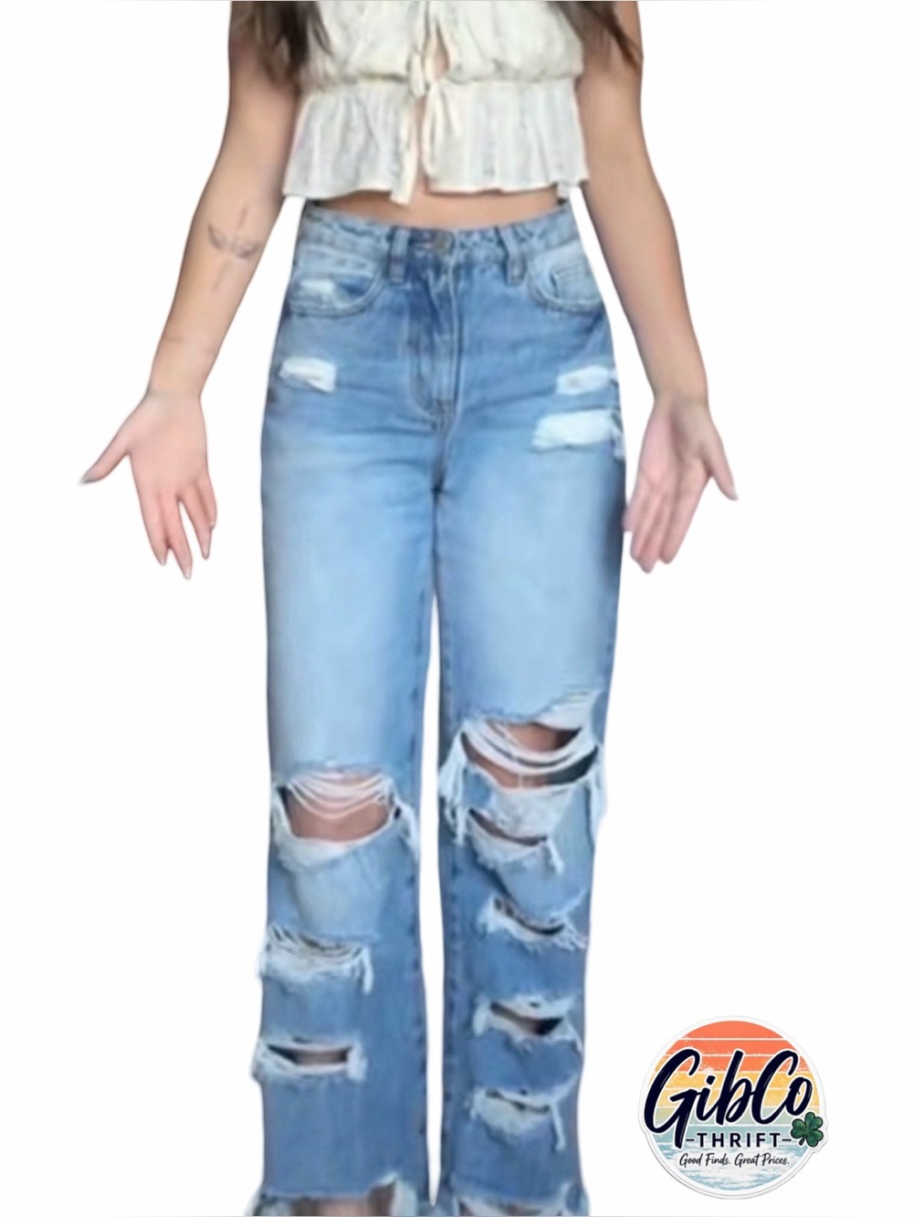 Willow Boutique - Size 7 - High Rise Cropped Distressed - Medium Blue Wash Jeans